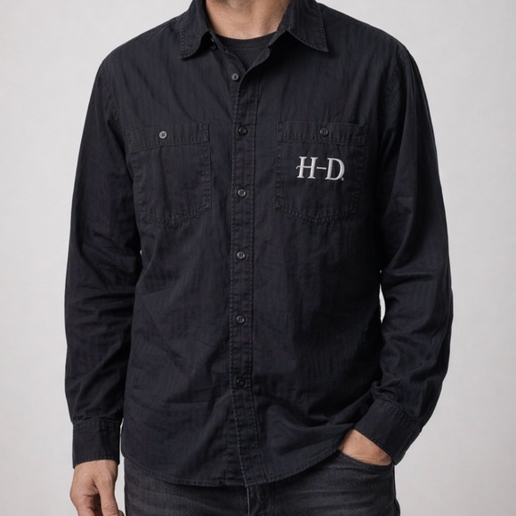 Harley-Davidson Other - Harley-Davidson Vintage Washed Black Button Up Shirt Big Back Logo Size S